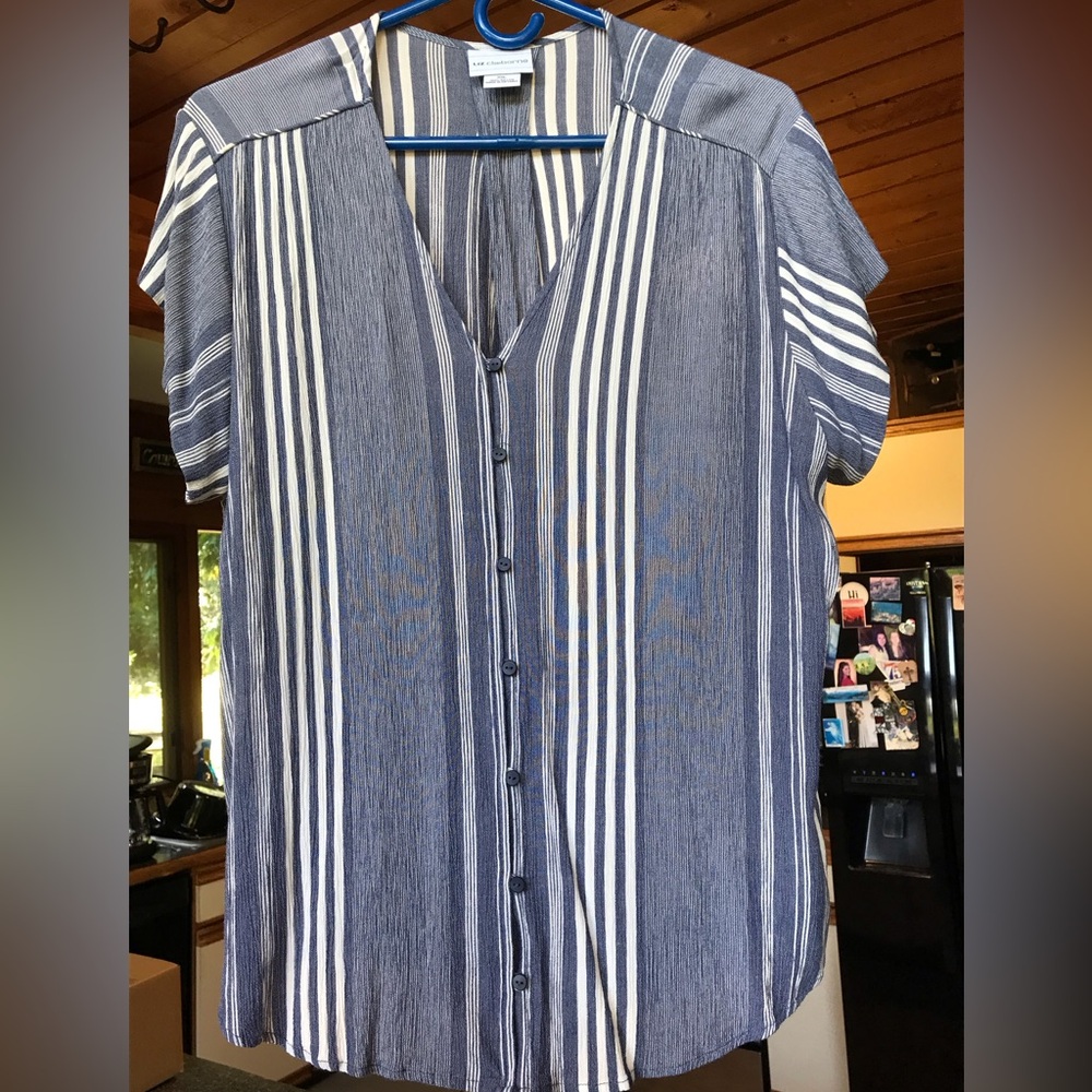 Liz Claiborne Navy and Cream Striped Top
